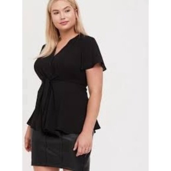 Torrid Georgette Tie-Front Flutter Sleeve Blouse Black Size 3X 22-24 Polyester - Picture 1 of 10